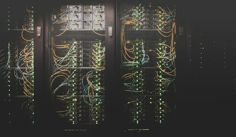 Server racks and network switches protected by online UPS